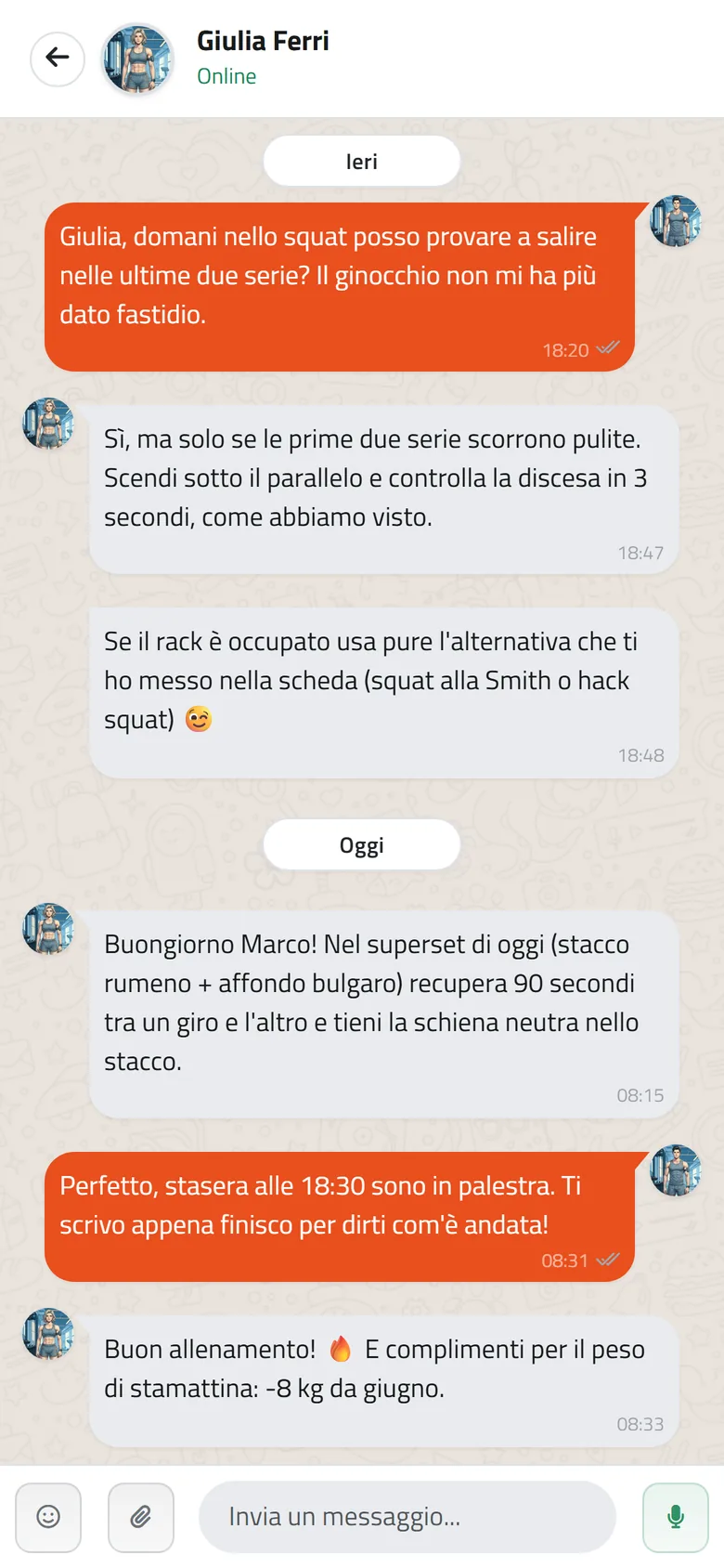 La chat tra personal trainer e cliente nell'app Mangofit